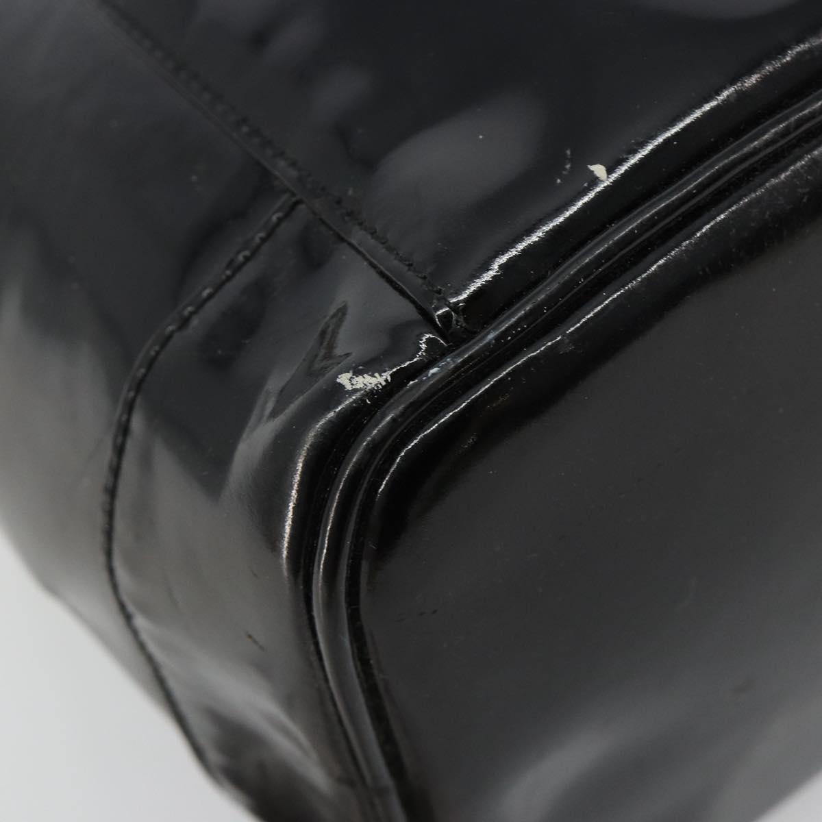 CHANEL Vanity Hand Bag Patent leather Black Gold CC Auth BA13209