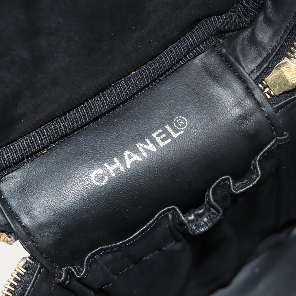 CHANEL Vanity Hand Bag Patent leather Black Gold CC Auth BA13209