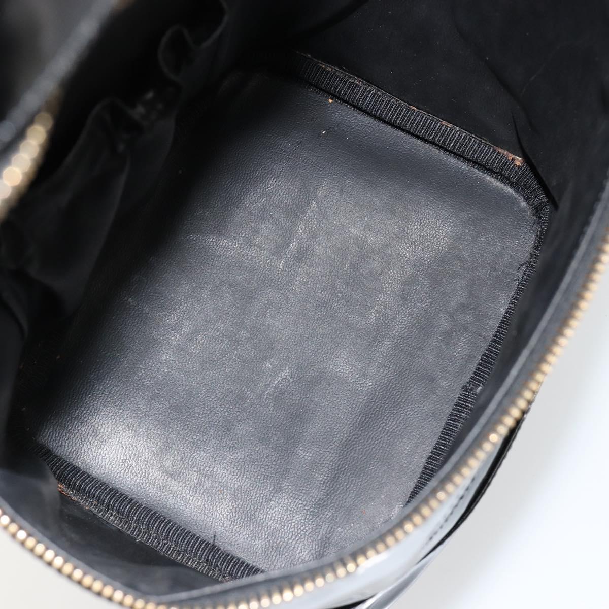 CHANEL Vanity Hand Bag Patent leather Black Gold CC Auth BA13209