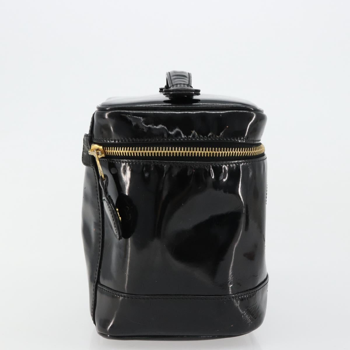 CHANEL Vanity Hand Bag Patent leather Black Gold CC Auth BA13209