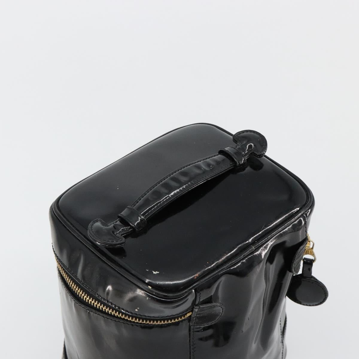 CHANEL Vanity Hand Bag Patent leather Black Gold CC Auth BA13209