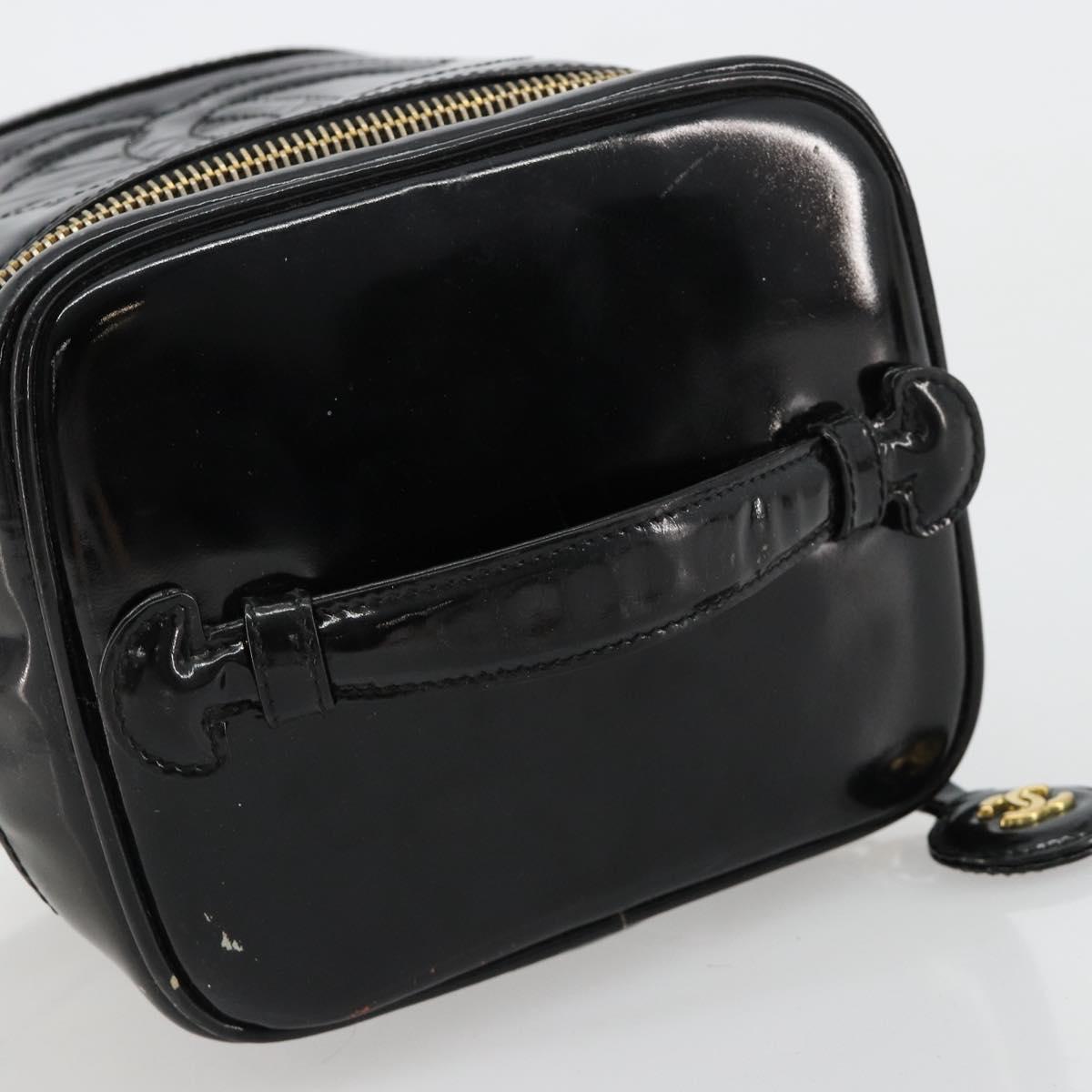 CHANEL Vanity Hand Bag Patent leather Black Gold CC Auth BA13209