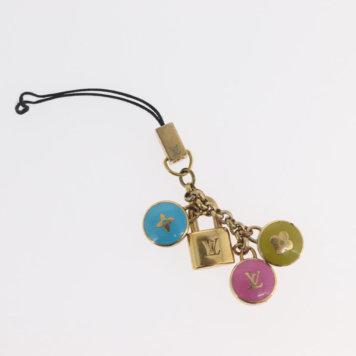LOUIS VUITTON Monogram Charm metal 2 Set Gold LV Auth BA13247