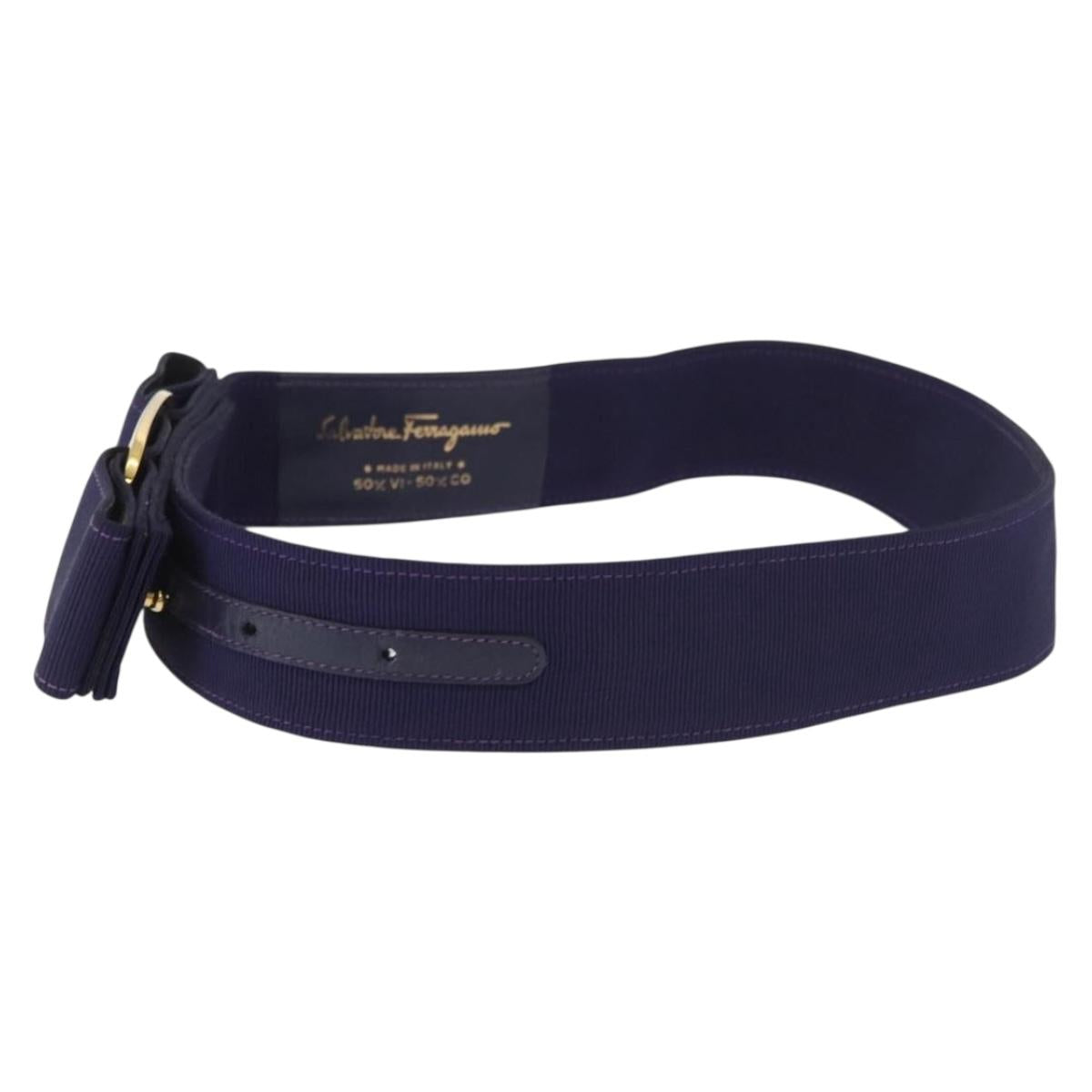 Salvatore Ferragamo Vara Ribbon Belt Canvas 29.5"" Purple Gold Auth BA13266