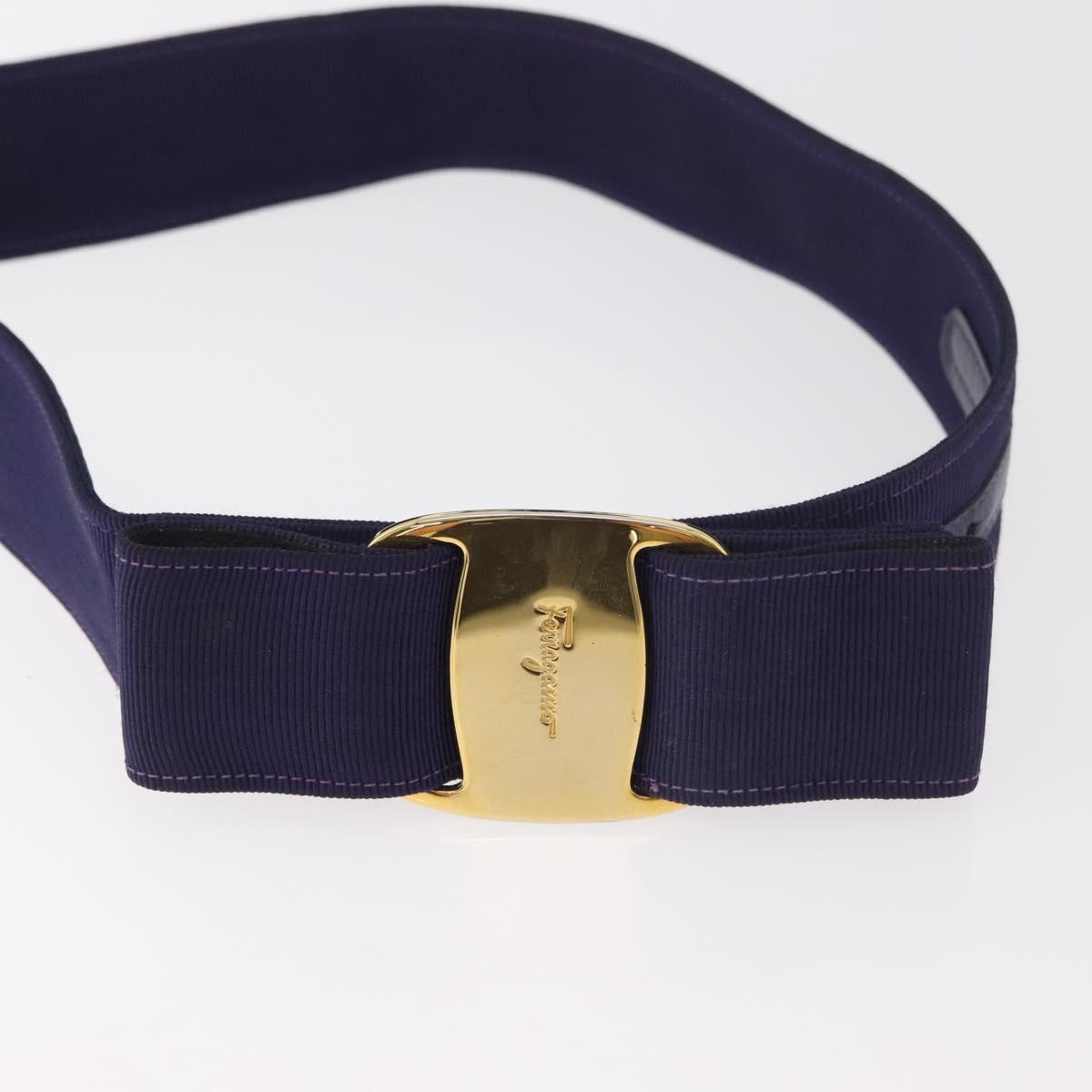 Salvatore Ferragamo Vara Ribbon Belt Canvas 29.5"" Purple Gold Auth BA13266