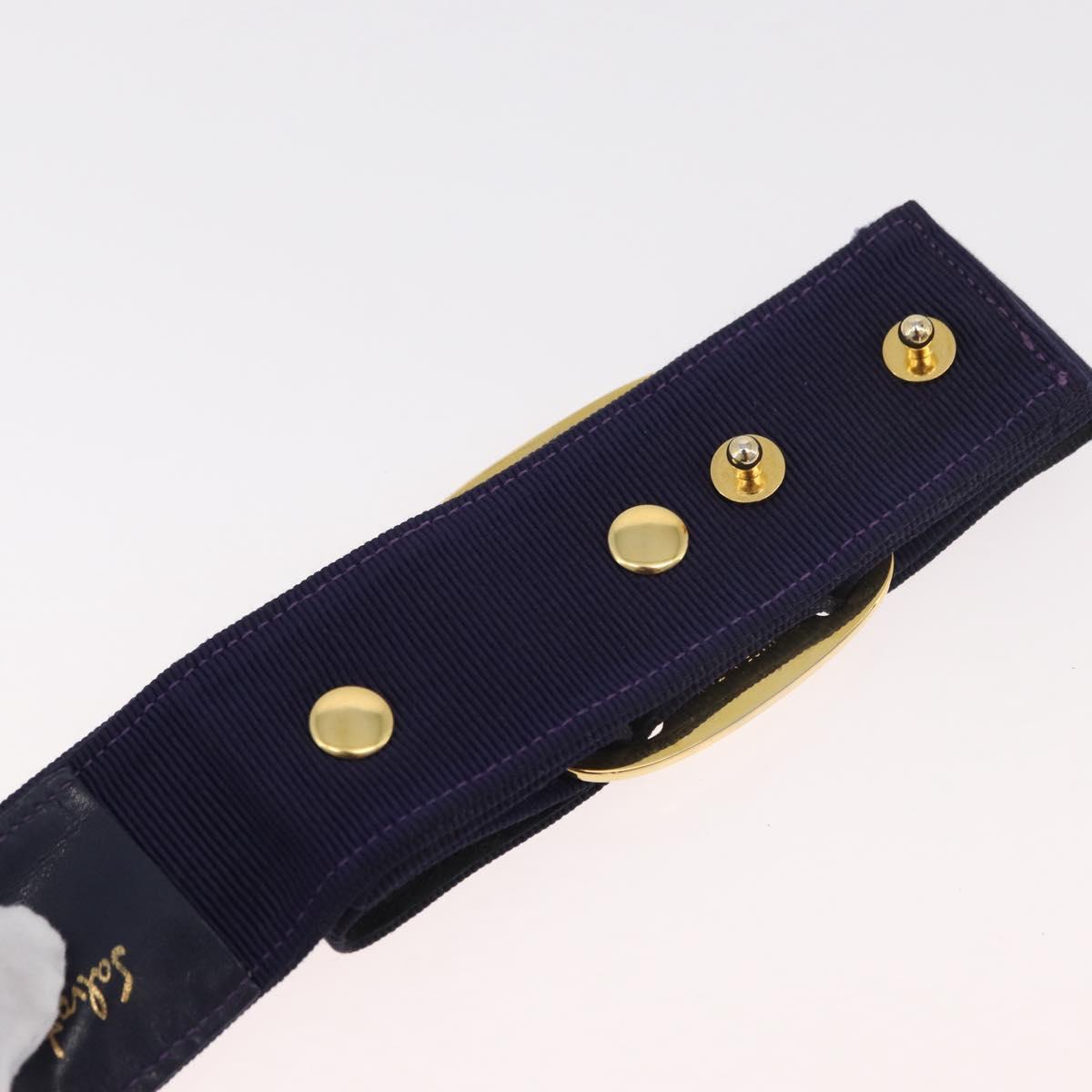 Salvatore Ferragamo Vara Ribbon Belt Canvas 29.5"" Purple Gold Auth BA13266