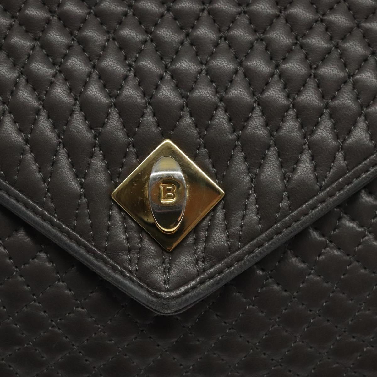 BALLY Quilted Hand Bag Leather Gray Gold Auth BA1327