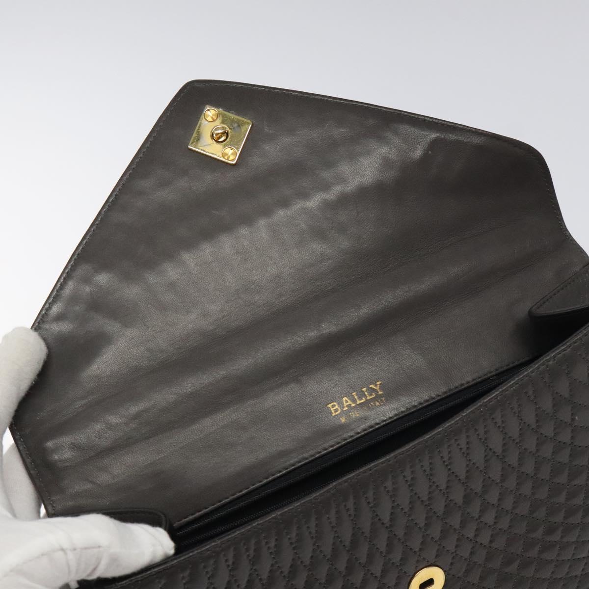 BALLY Quilted Hand Bag Leather Gray Gold Auth BA1327