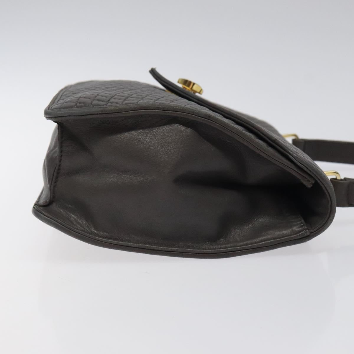 BALLY Quilted Hand Bag Leather Gray Gold Auth BA1327
