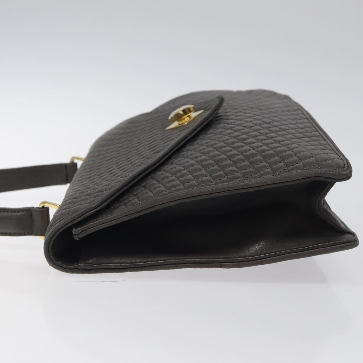 BALLY Quilted Hand Bag Leather Gray Gold Auth BA1327