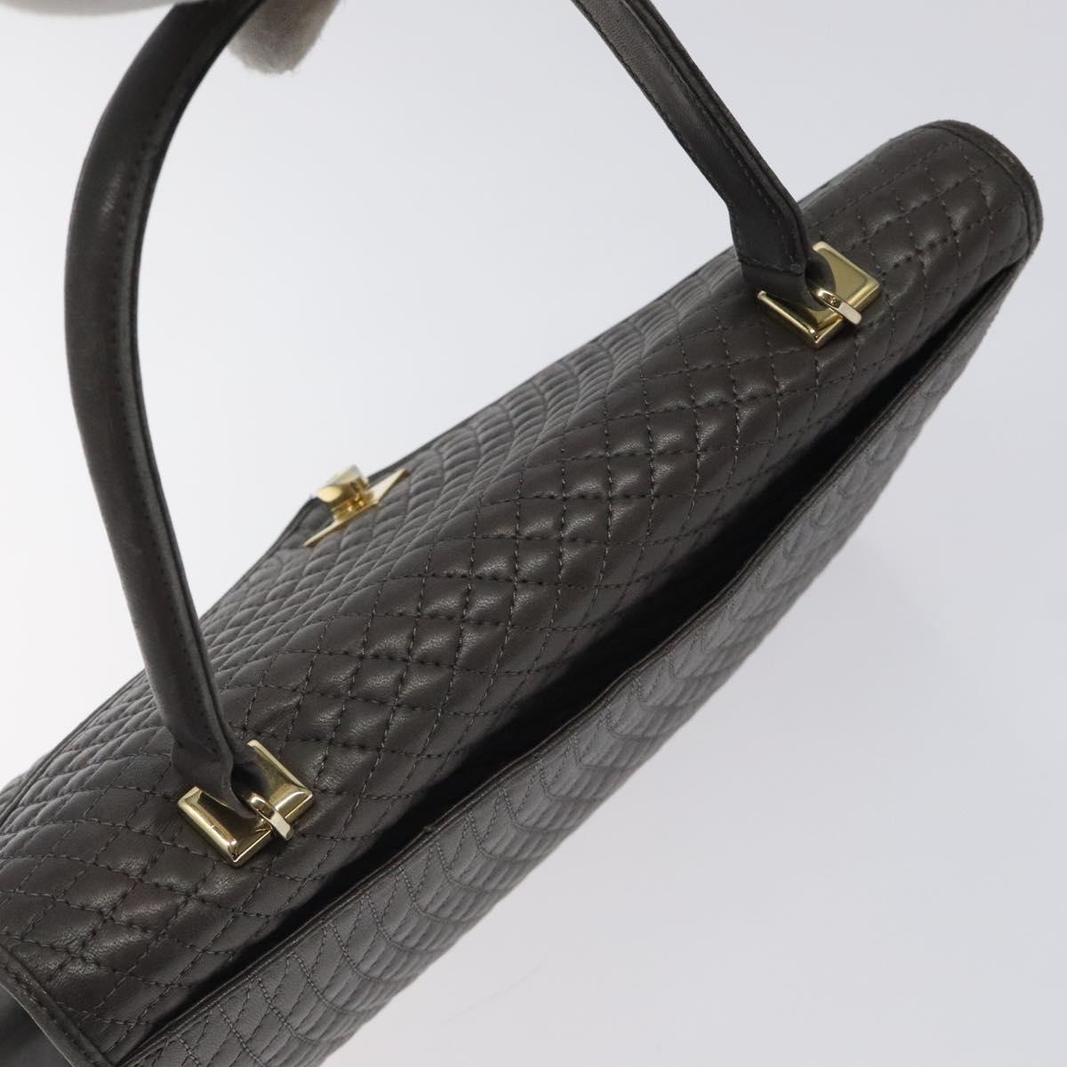 BALLY Quilted Hand Bag Leather Gray Gold Auth BA1327