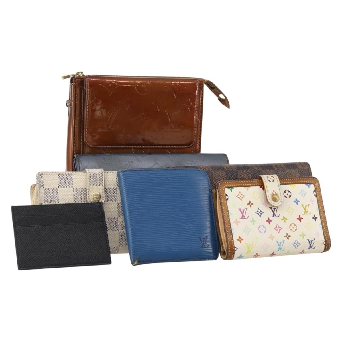 LOUIS VUITTON Bulgari Damier Vernis Epi Wallet PVC 7 Set White Blue Auth BA13273
