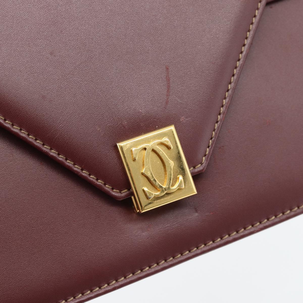 CARTIER Must Line Shoulder Bag Leather Bordeaux Gold Auth BA13274