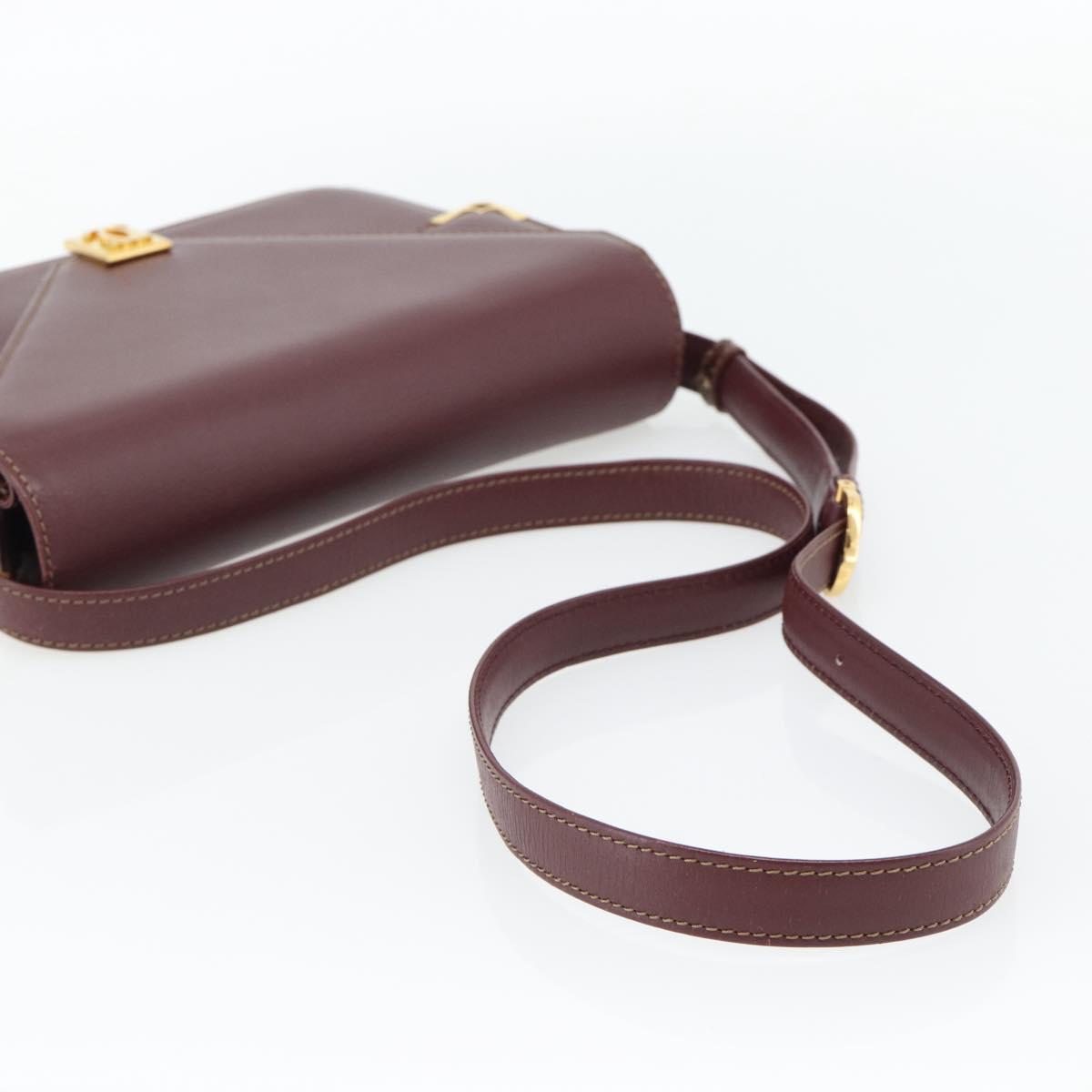 CARTIER Must Line Shoulder Bag Leather Bordeaux Gold Auth BA13274
