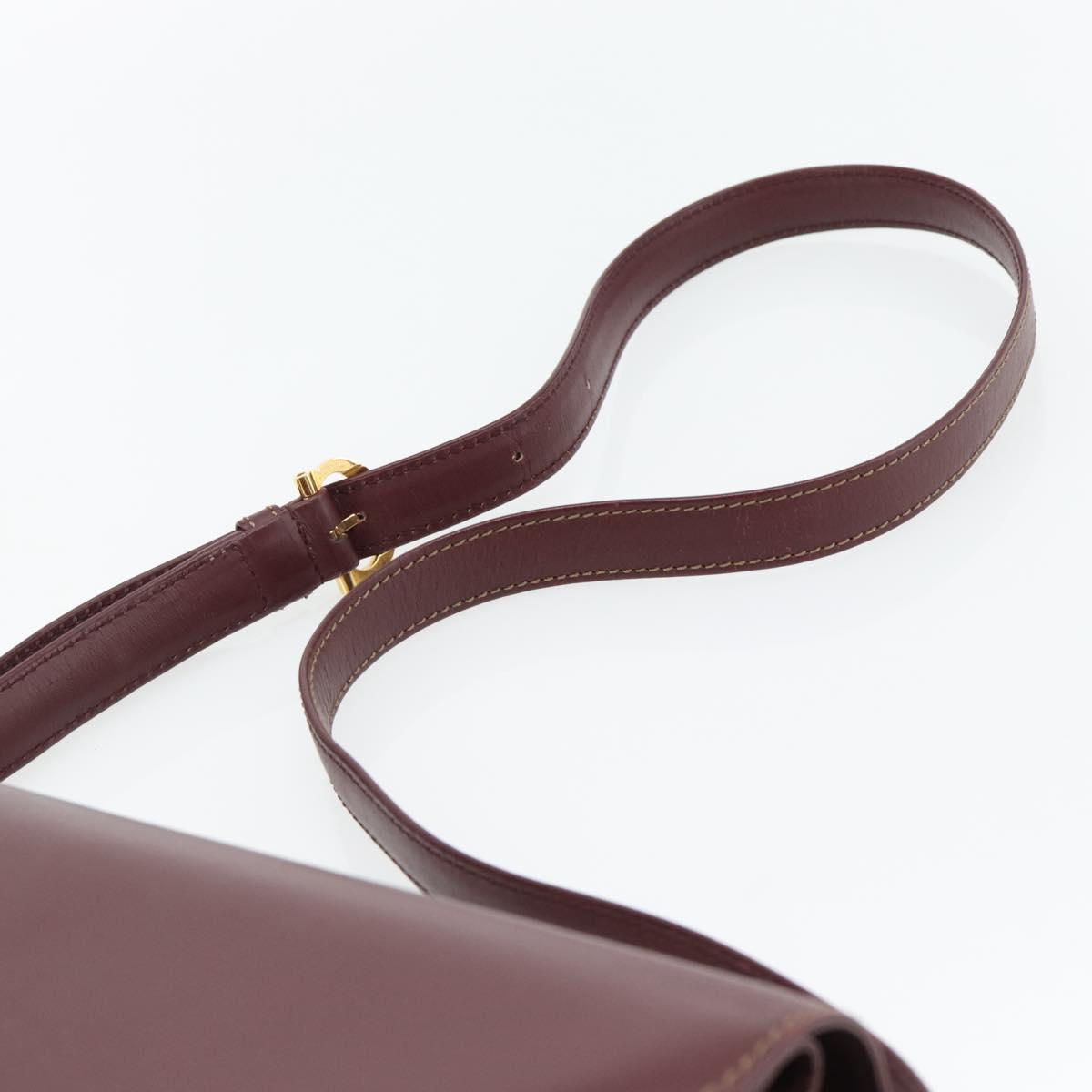 CARTIER Must Line Shoulder Bag Leather Bordeaux Gold Auth BA13274