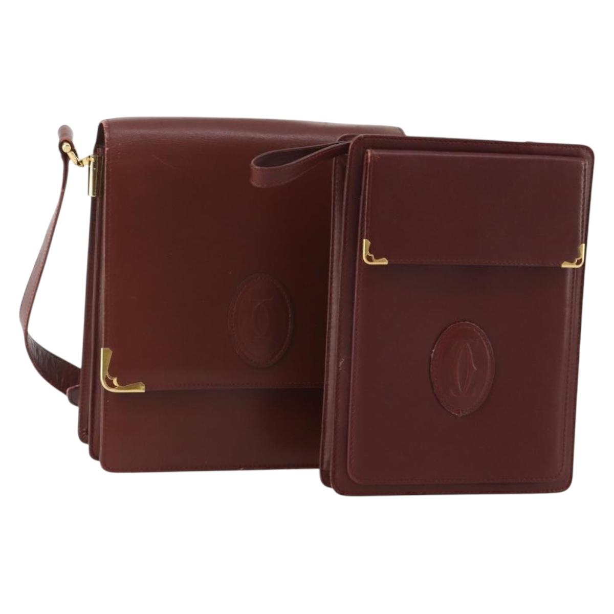 CARTIER Must Line Shoulder Bag Leather 2 Set Bordeaux Auth BA13277
