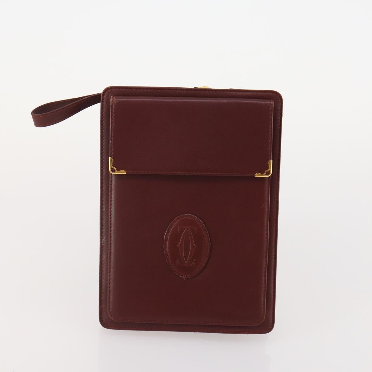 CARTIER Must Line Shoulder Bag Leather 2 Set Bordeaux Auth BA13277