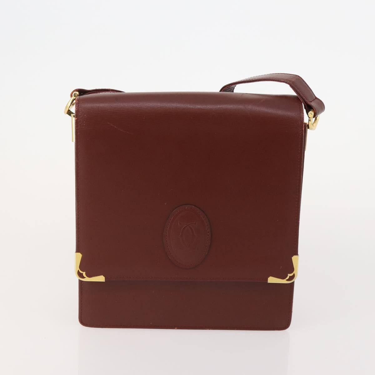 CARTIER Must Line Shoulder Bag Leather 2 Set Bordeaux Auth BA13277