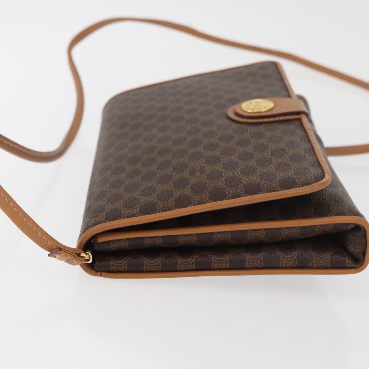 CELINE Macadam Canvas Shoulder Bag PVC Leather Brown Gold Auth BA13279