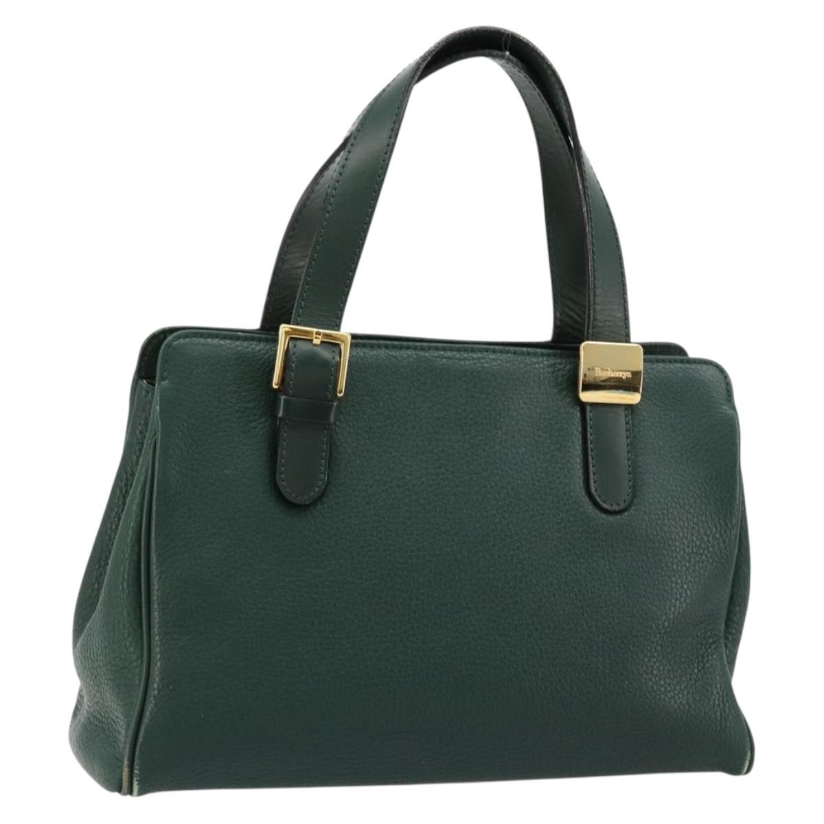 Burberrys Hand Bag Leather Green Gold Auth BA13284
