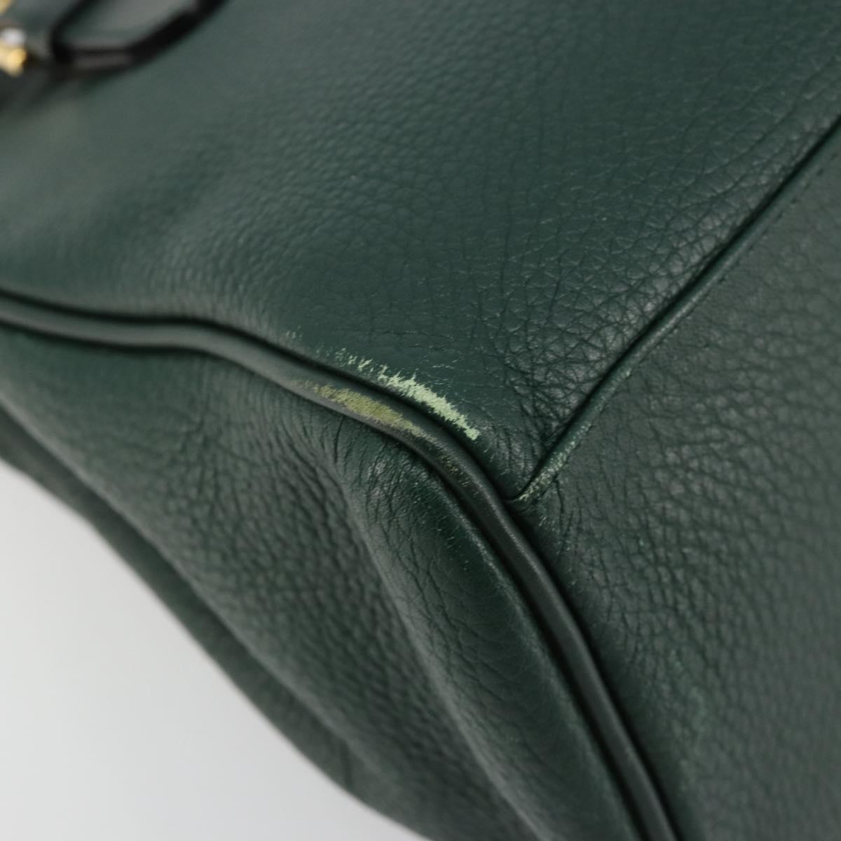 Burberrys Hand Bag Leather Green Gold Auth BA13284