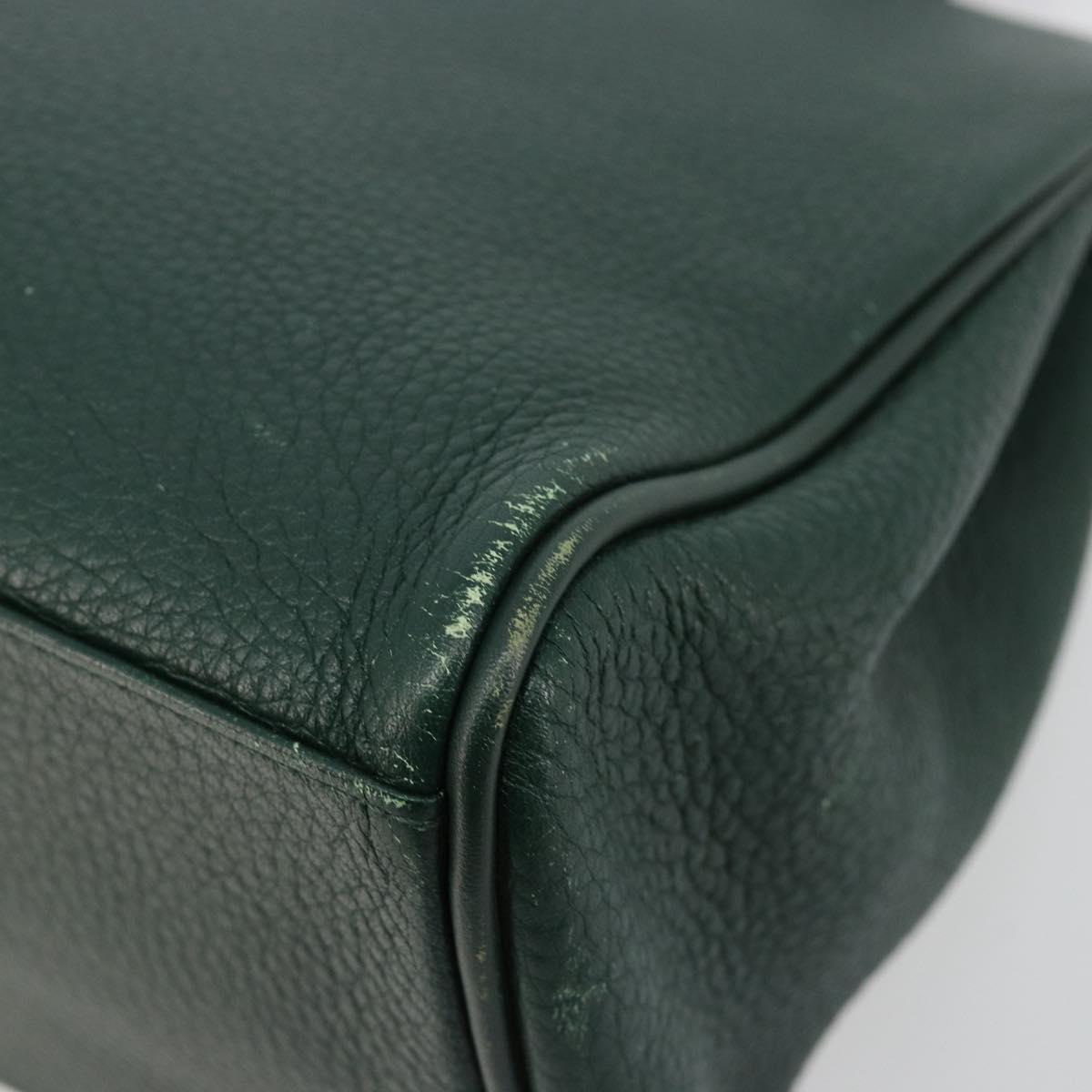 Burberrys Hand Bag Leather Green Gold Auth BA13284