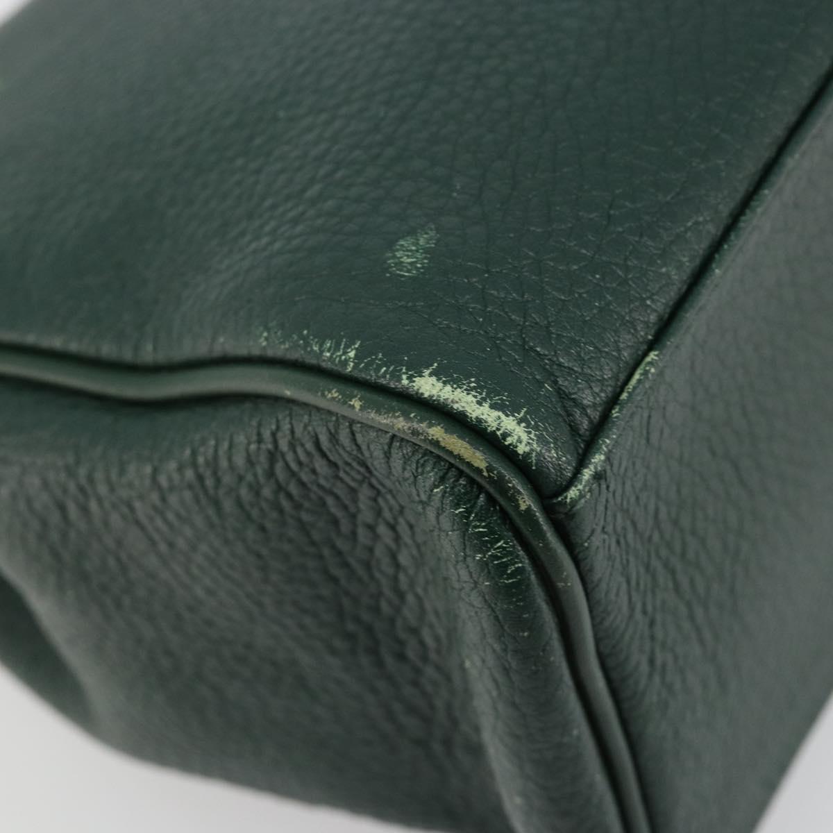 Burberrys Hand Bag Leather Green Gold Auth BA13284
