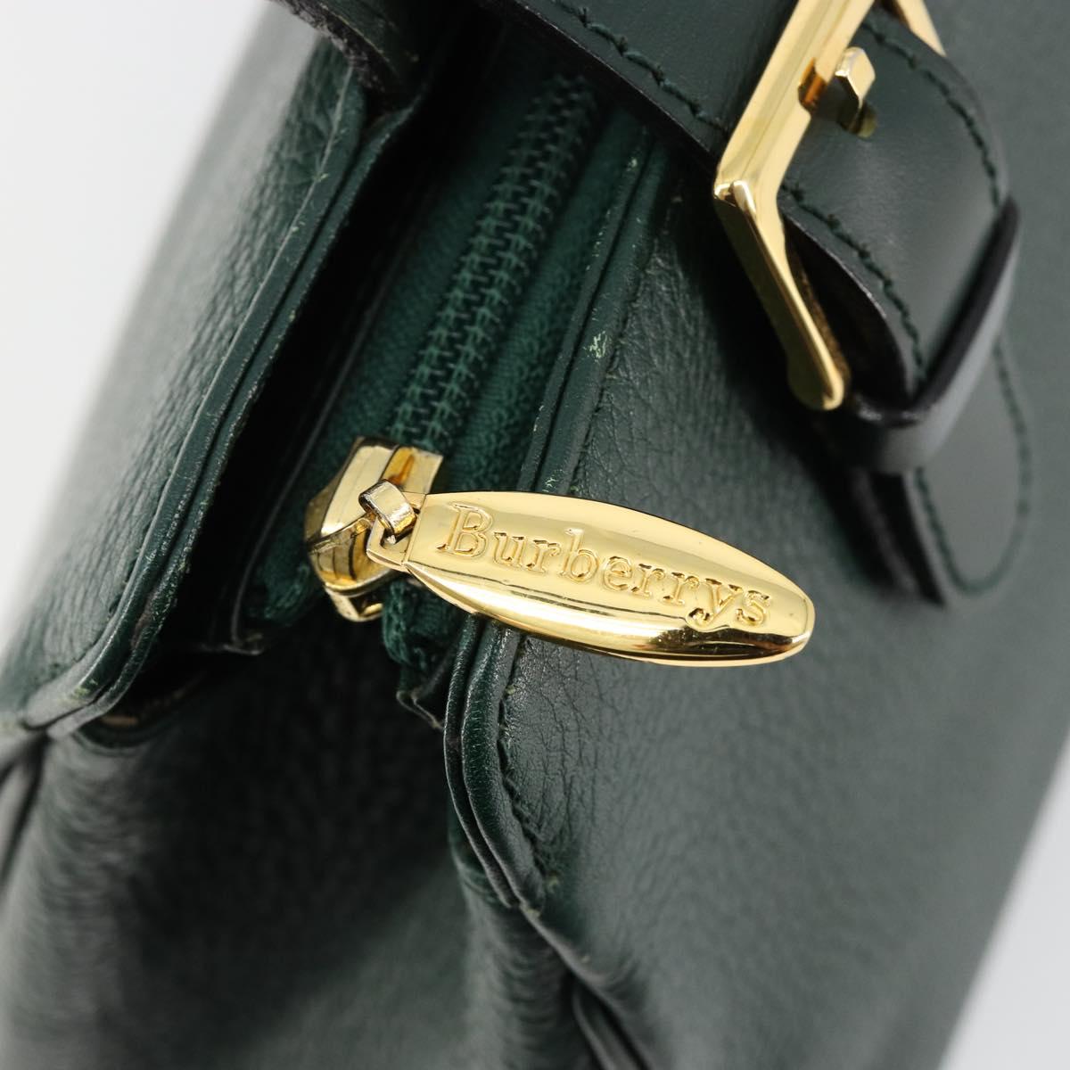 Burberrys Hand Bag Leather Green Gold Auth BA13284