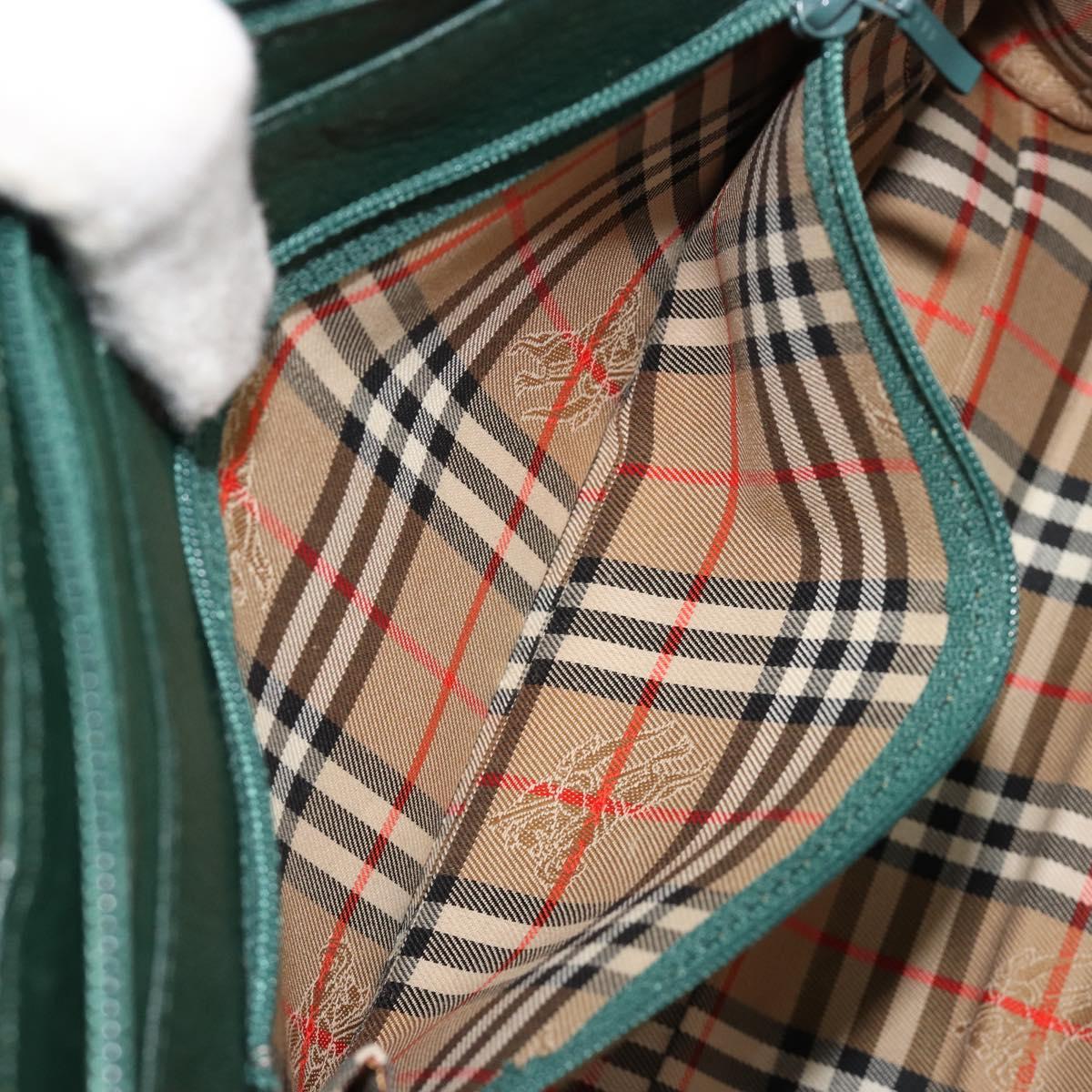 Burberrys Hand Bag Leather Green Gold Auth BA13284