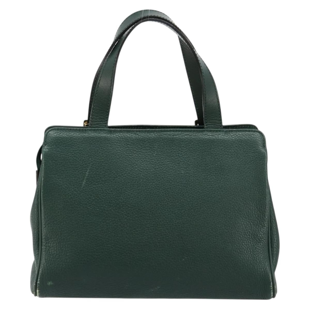 Burberrys Hand Bag Leather Green Gold Auth BA13284