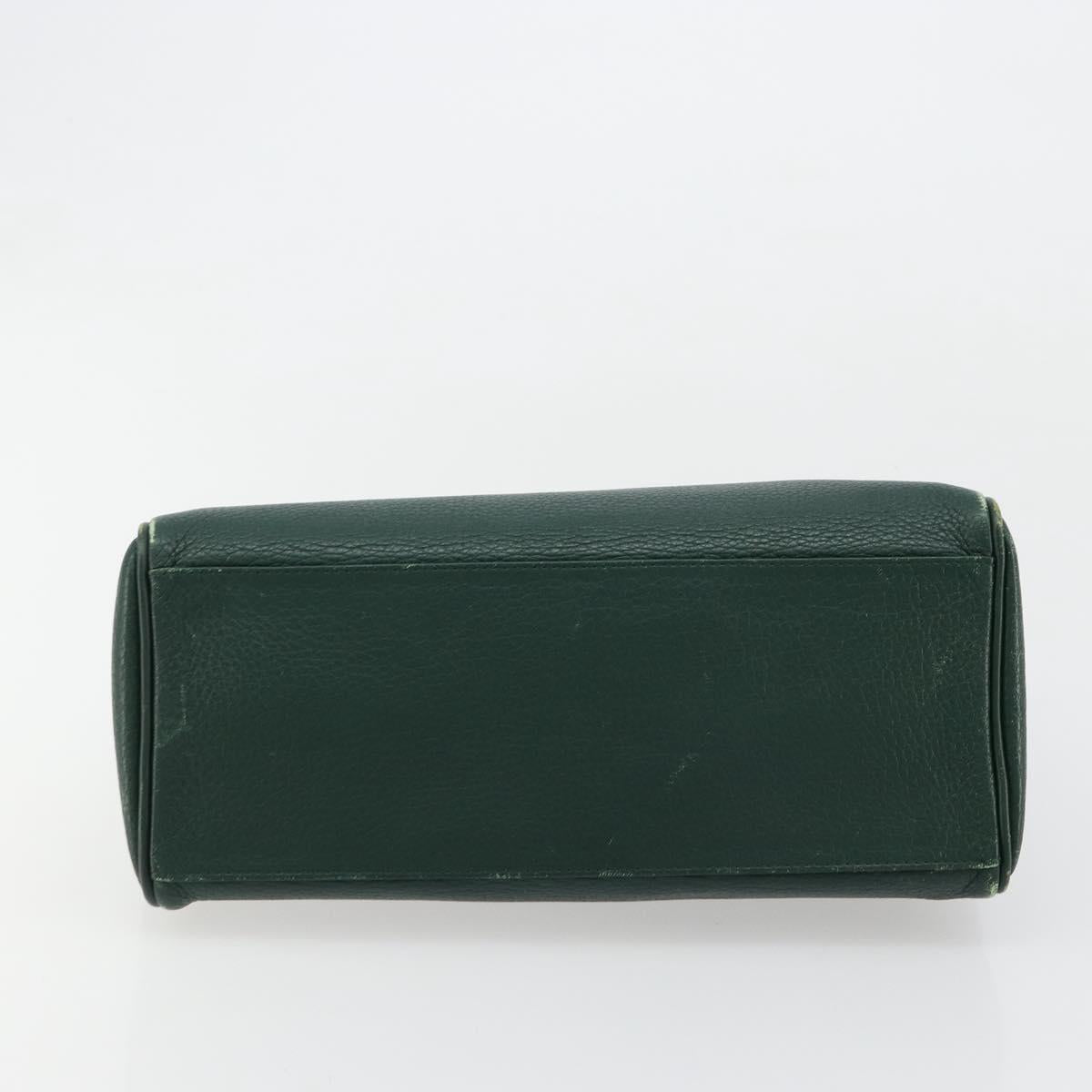 Burberrys Hand Bag Leather Green Gold Auth BA13284