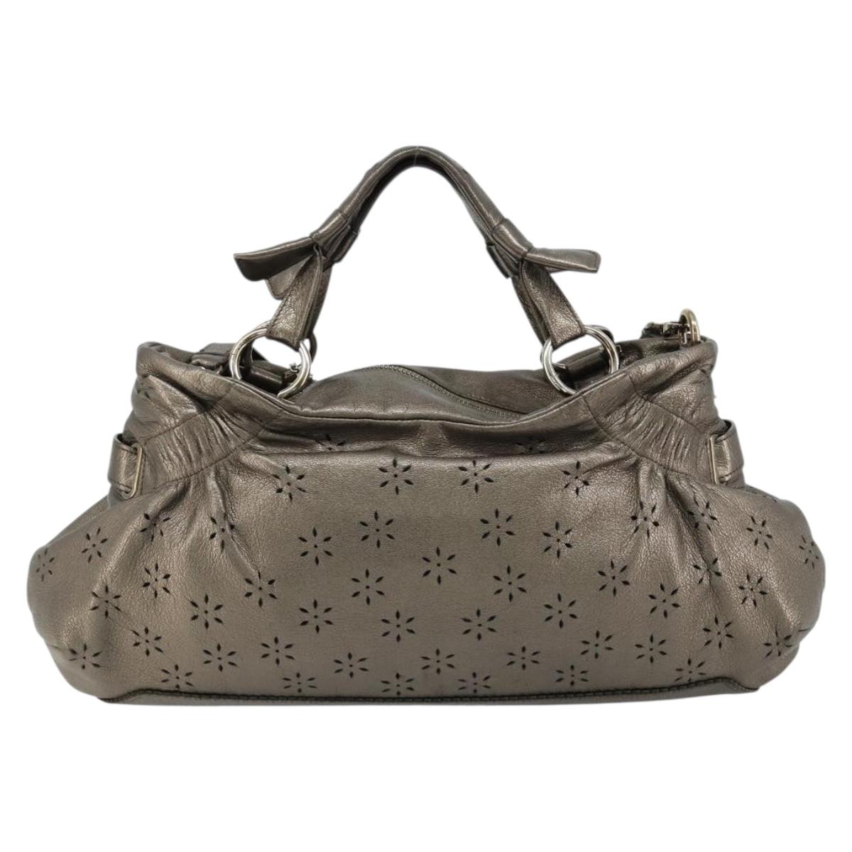 Salvatore Ferragamo Gancini Hand Bag Leather 2way Gold Silver Auth BA13286