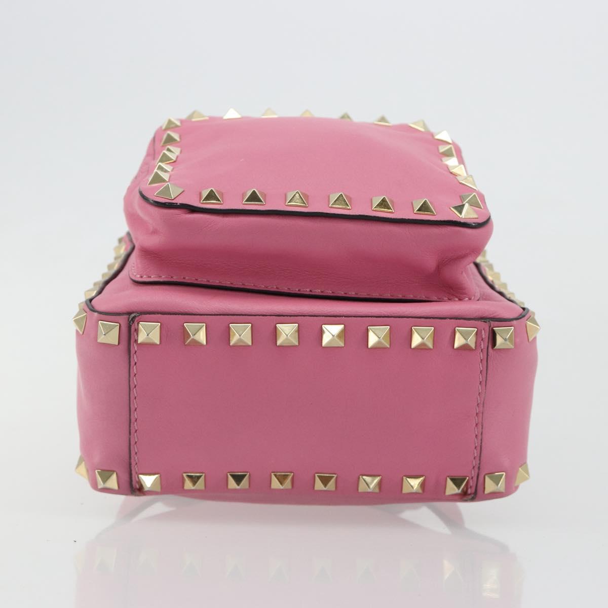 VALENTINO Studs Backpack Leather Pink Gold Auth BA13289A