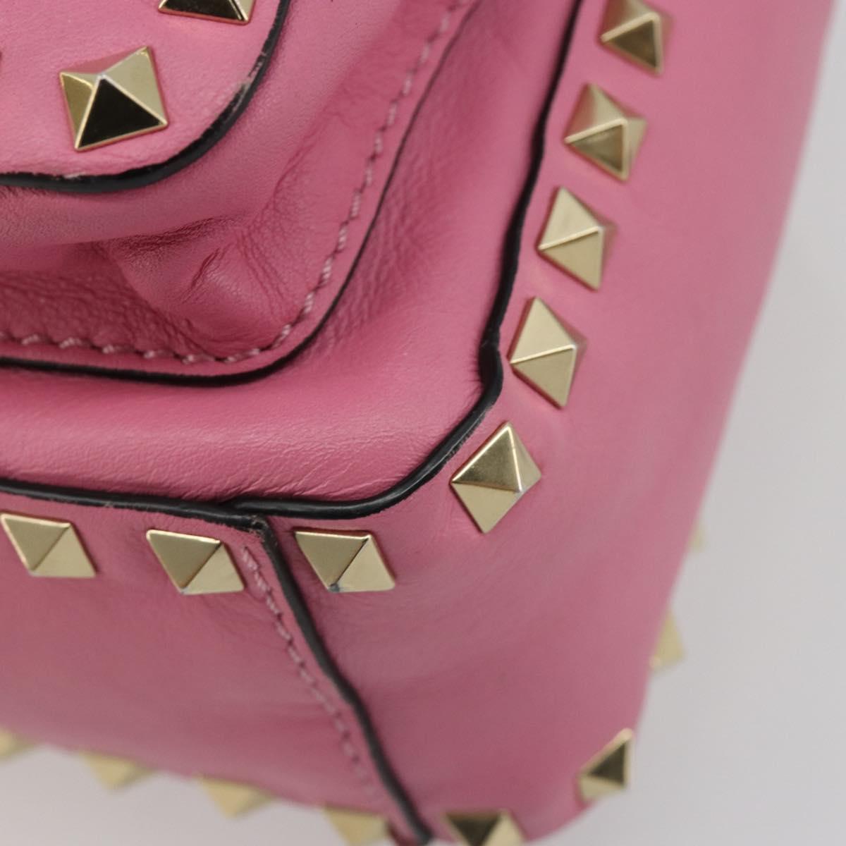 VALENTINO Studs Backpack Leather Pink Gold Auth BA13289A