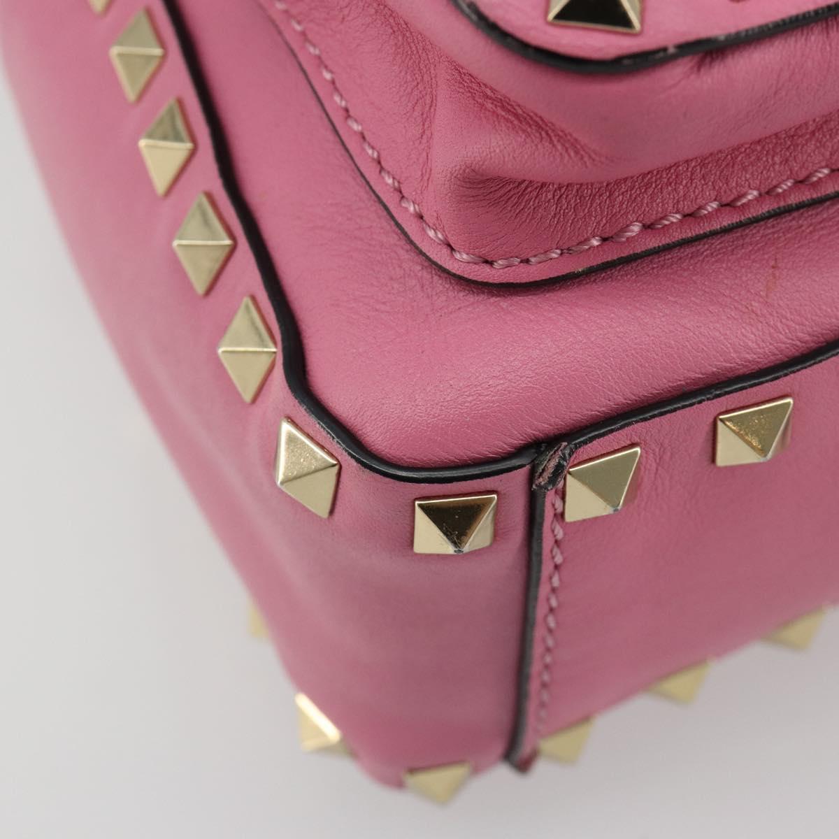 VALENTINO Studs Backpack Leather Pink Gold Auth BA13289A