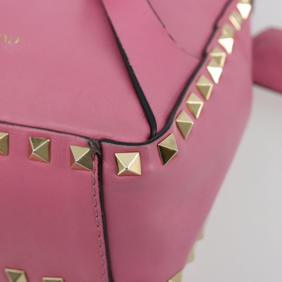 VALENTINO Studs Backpack Leather Pink Gold Auth BA13289A