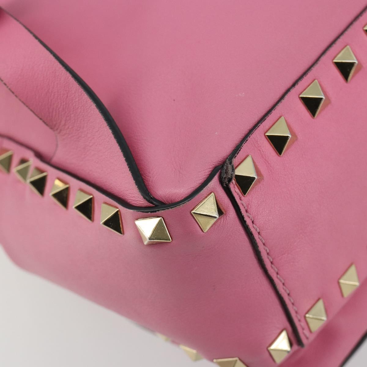 VALENTINO Studs Backpack Leather Pink Gold Auth BA13289A