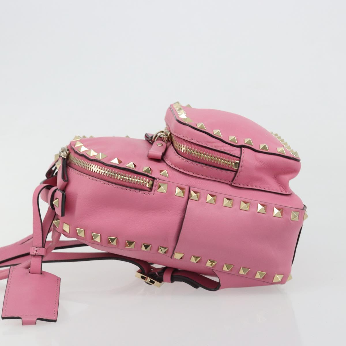 VALENTINO Studs Backpack Leather Pink Gold Auth BA13289A