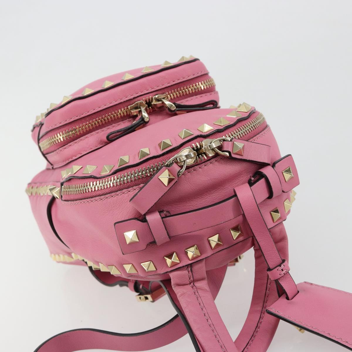 VALENTINO Studs Backpack Leather Pink Gold Auth BA13289A