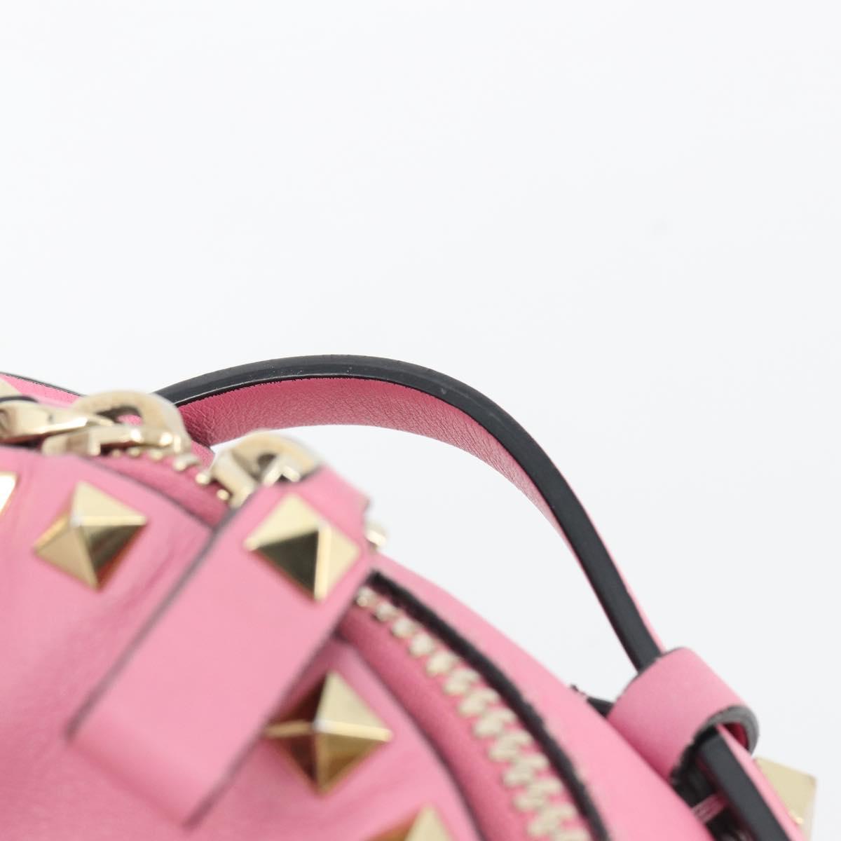 VALENTINO Studs Backpack Leather Pink Gold Auth BA13289A