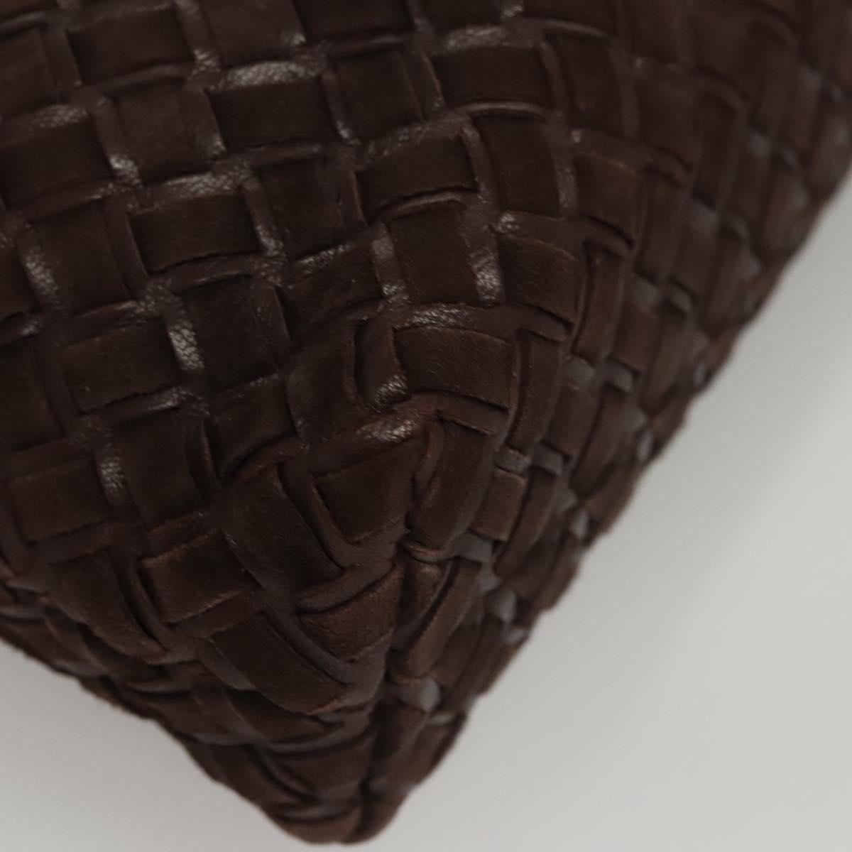 BALLY Quilted Hand Bag Leather Dark Brown Gold Auth BA1329