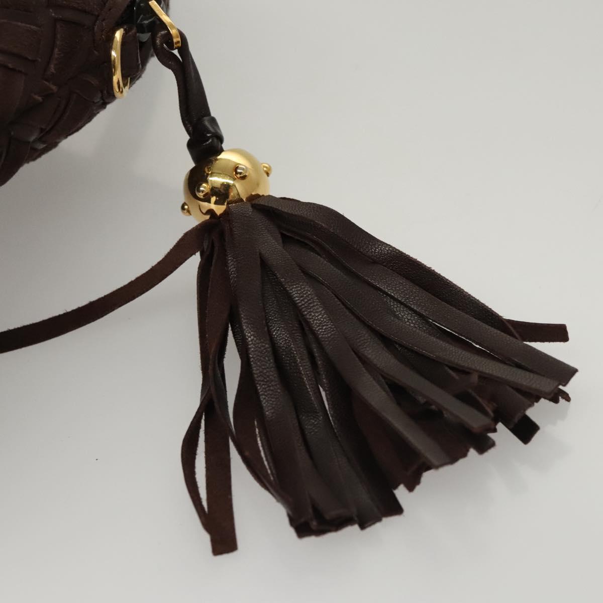 BALLY Quilted Hand Bag Leather Dark Brown Gold Auth BA1329