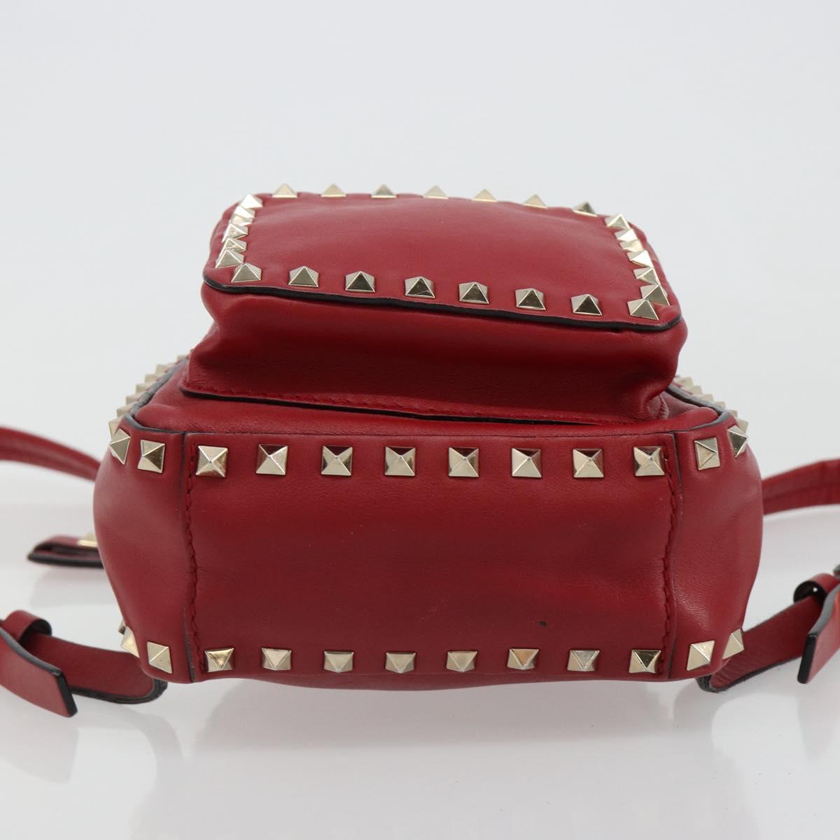 VALENTINO Studs Backpack Leather Red Gold Auth BA13290