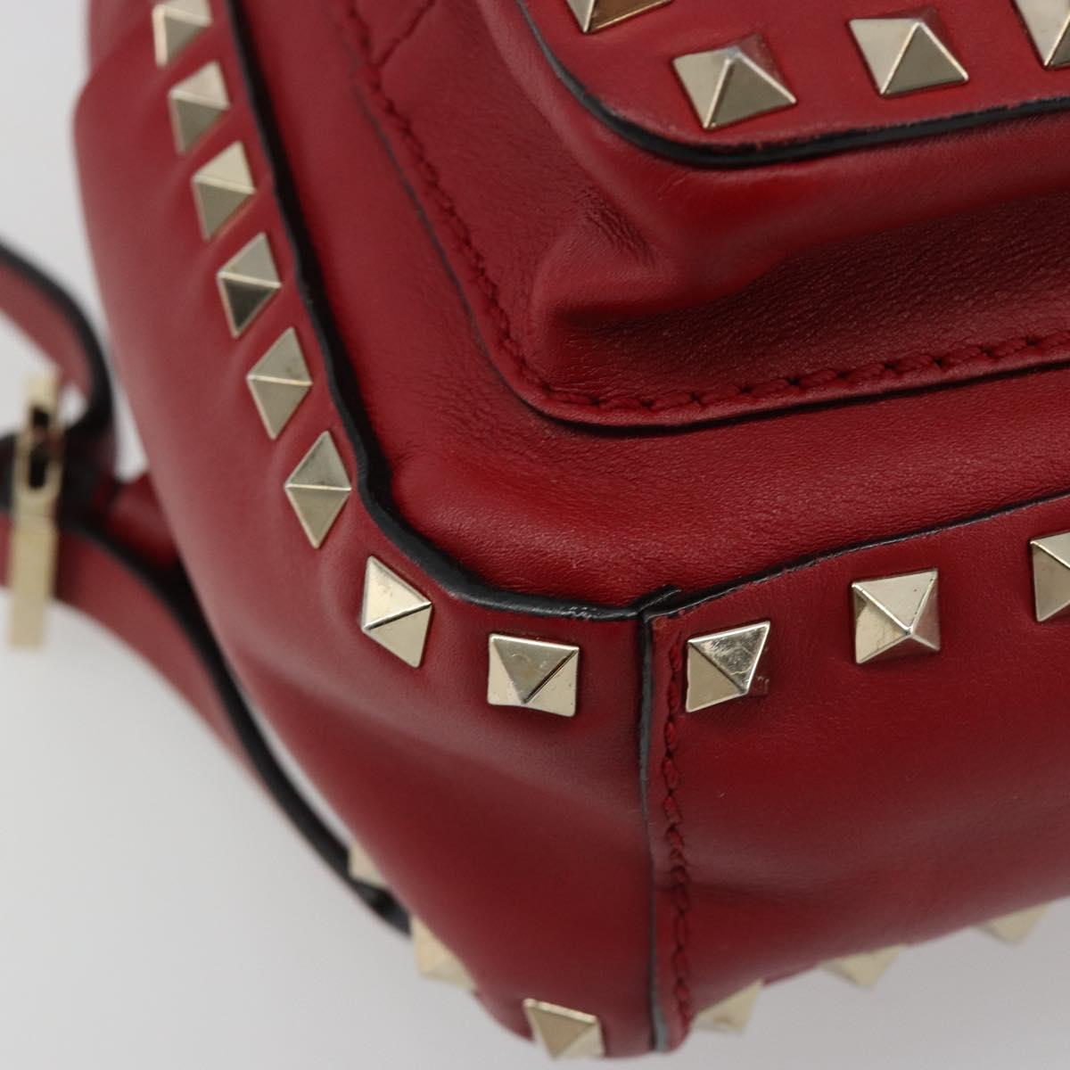 VALENTINO Studs Backpack Leather Red Gold Auth BA13290