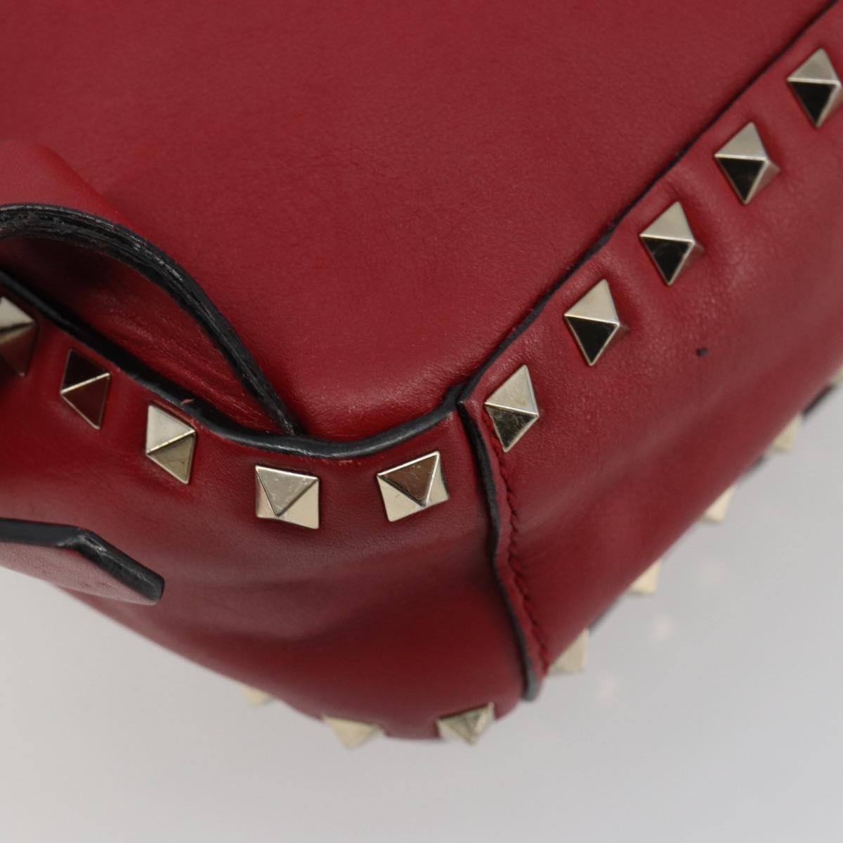 VALENTINO Studs Backpack Leather Red Gold Auth BA13290