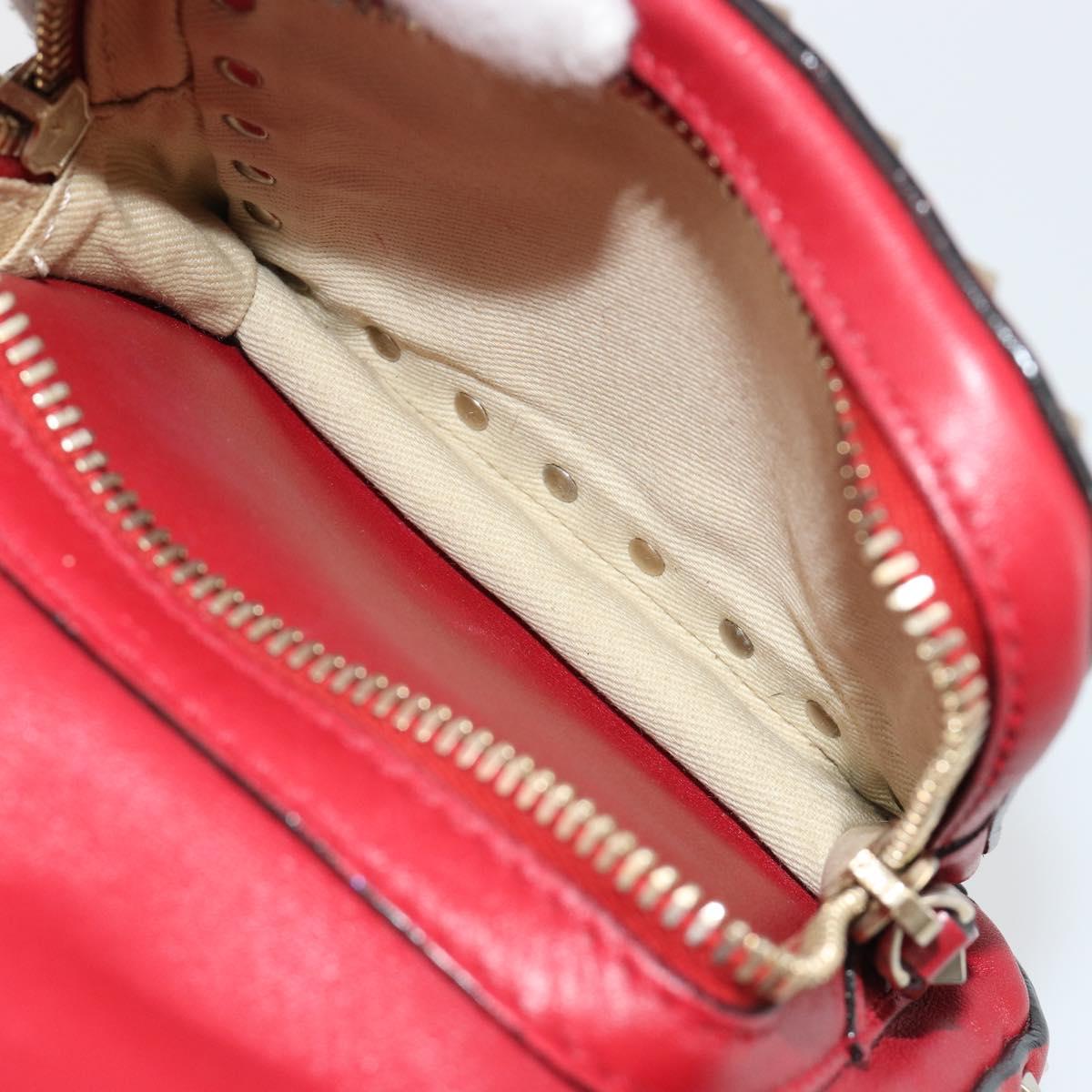 VALENTINO Studs Backpack Leather Red Gold Auth BA13290