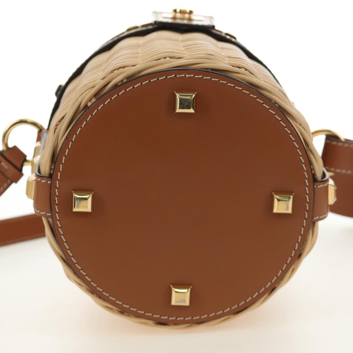 Salvatore Ferragamo Gancini Straw Bag Raffia Beige Gold Auth BA13293SM