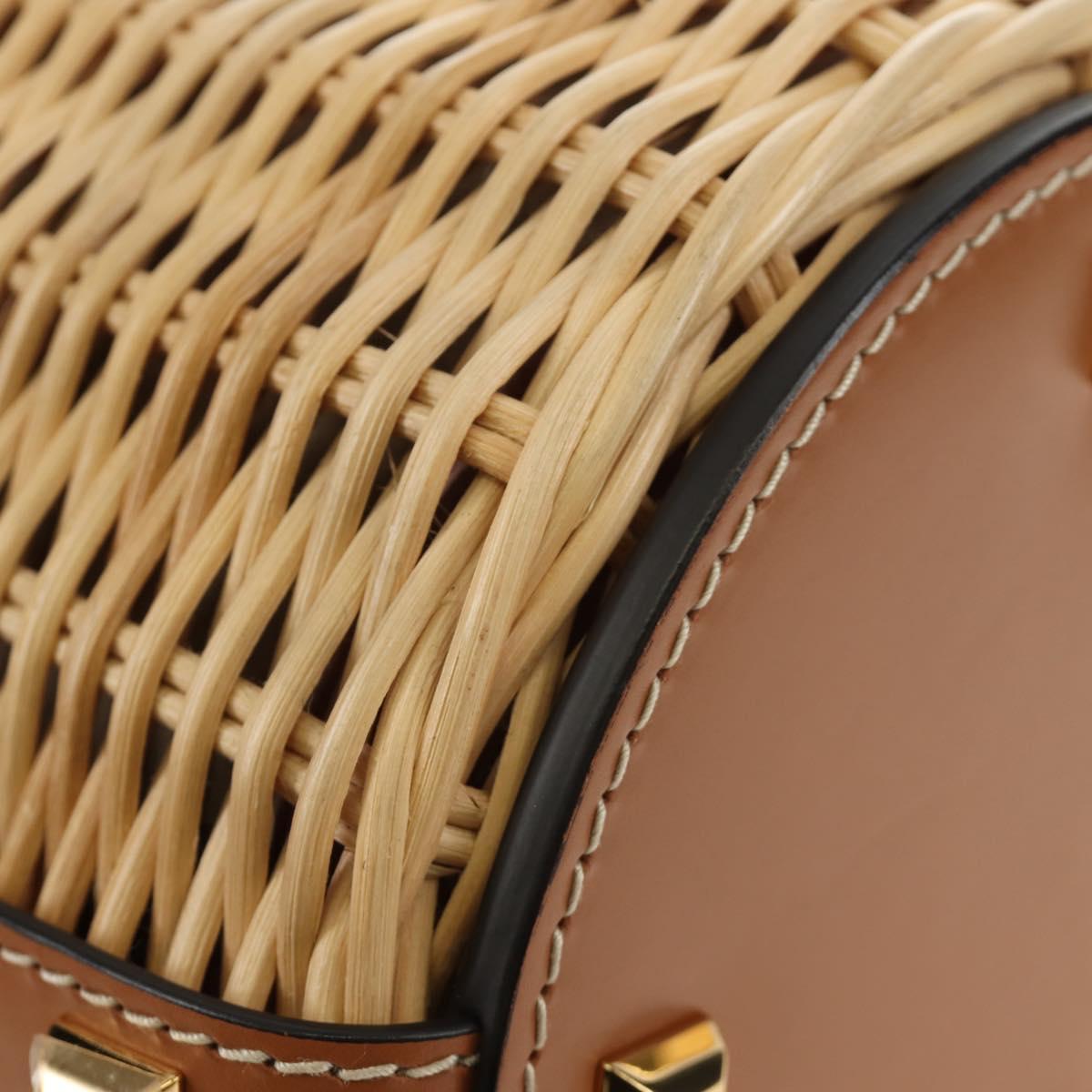 Salvatore Ferragamo Gancini Straw Bag Raffia Beige Gold Auth BA13293SM