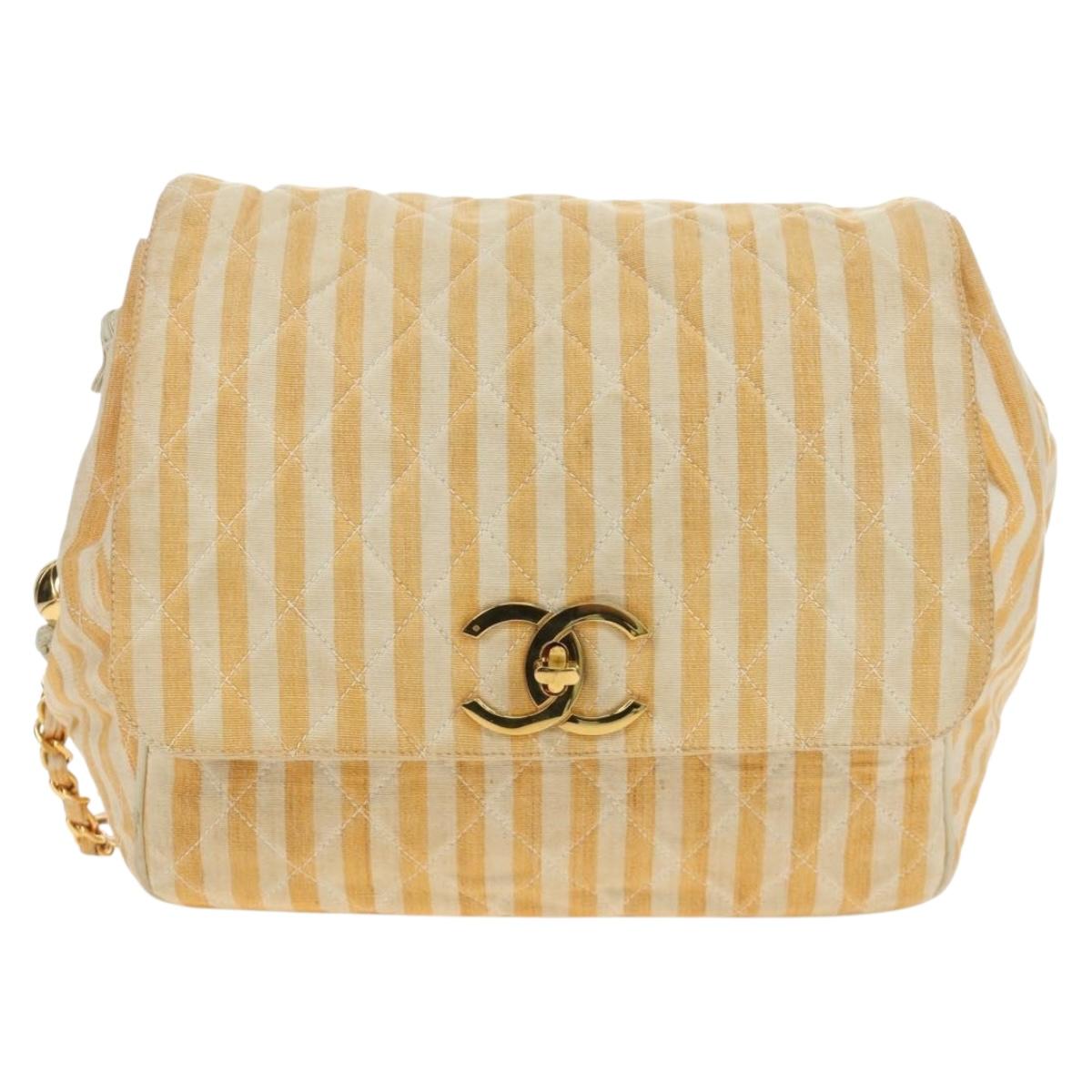 CHANEL Matelasse Chain Shoulder Bag Canvas Beige Gold CC Auth BA13294M