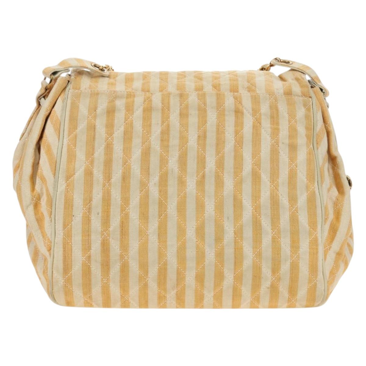 CHANEL Matelasse Chain Shoulder Bag Canvas Beige Gold CC Auth BA13294M